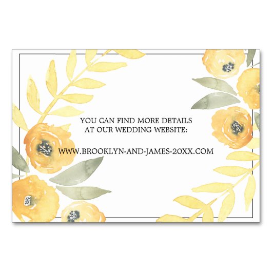 Trouw accommodatiekaarten met gele bloemen kaart (Achterkant)