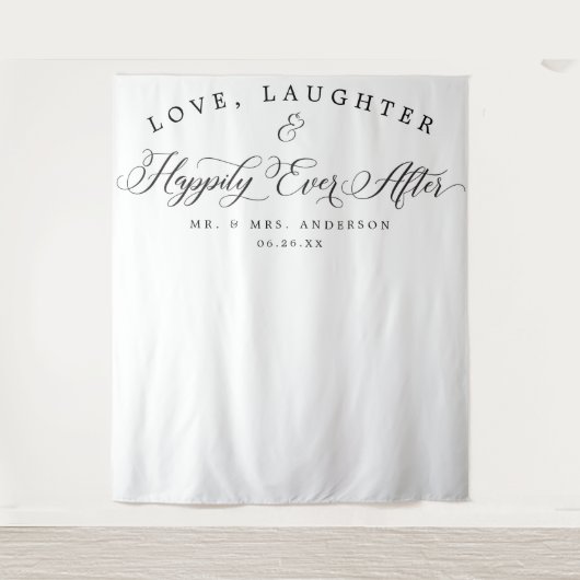 Trouw Achtergrond Banner met Liefde en Lach Wandkleed (Voorkant)