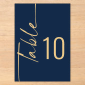 Trouw Acryl Tafelnummer Navy Blauw Goud (Voorkant)