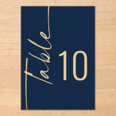 Trouw Acrylaat Tafelnummer in Marineblauw en Goud (Voorkant)