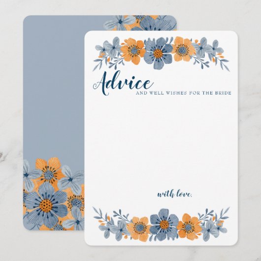 Trouw Advieskaart Blue & Orange Flower Ongelijnd (Voorkant / Achterkant)