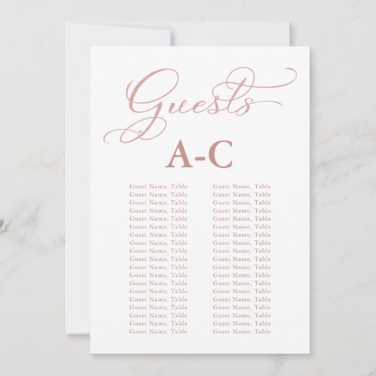 Trouw Alfabetische zitplaatsindeling gast roze gou Kaart (Voorkant)