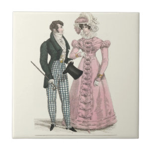 Trouw Antiek Huwelijk 1823 Man Vrouw Mode Tegeltje