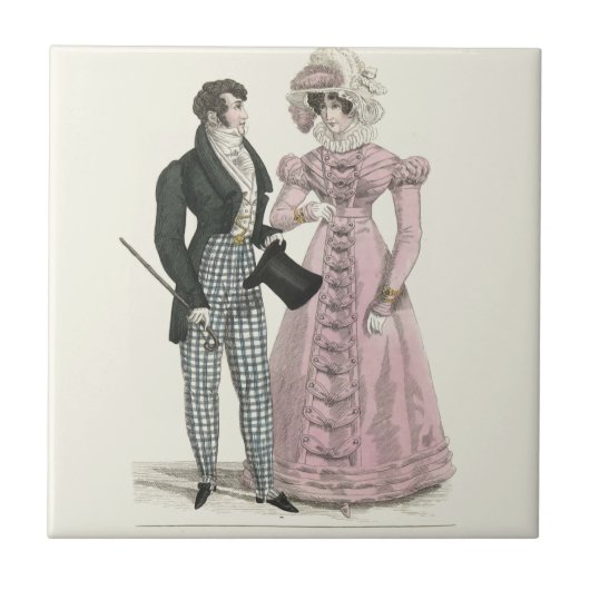 Trouw Antiek Huwelijk 1823 Man Vrouw Mode Tegeltje (Voorkant)