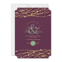 Trouw Aubergine Mint Gouden Slingerlichten Uitnodi