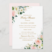 Trouw Baby Borrel Roze Gouden Bloem Kaart (Voorkant / Achterkant)