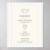 Trouw Bar Menu Blauw & Salie Gestreepte Monogram Poster (Voorkant)