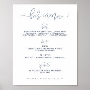 Trouw Bar Menu Bord - Bounce Script (Stofblauw) Poster