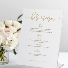 Trouw Bar Menu Bord Bouncy Script Goud Reclamebord Met Voetstuk