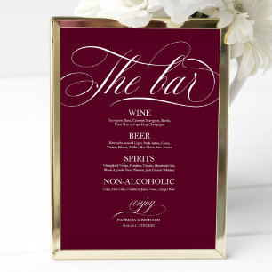 Trouw Bar Menu Bord Chic Burgundy Marsala Poster