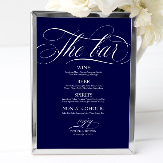 Trouw Bar Menu Bord Chic Zwart en Wit Poster