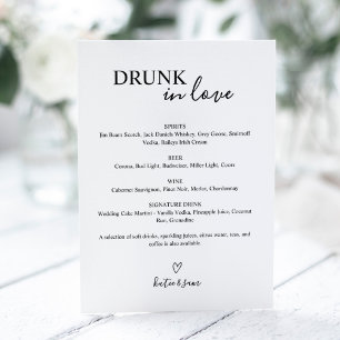 Trouw Bar Menu Bord 'Dronken van liefde' Reclamebord Met Voetstuk
