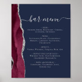 Trouw Bar Menu Bordeaux Zilver Agaat Navy Blauw P Poster (Voorkant)