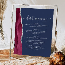 Trouw Bar Menu Burgundy Zilver Agate Marineblauw P Poster