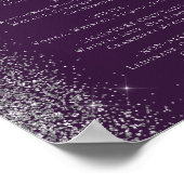 Trouw Bar Menu Donker Paars Zilver Glitter Poster (Hoek)