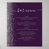 Trouw Bar Menu Donker Paars Zilver Glitter Poster (Voorkant)