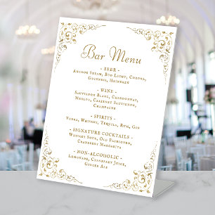 Trouw Bar Menu Goud Vintage Botanische Script Reclamebord Met Voetstuk