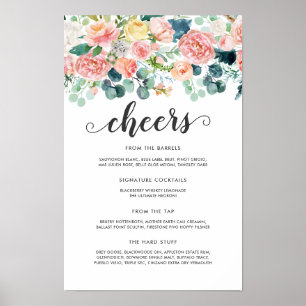 Trouw Bar Menu met Blozende Zomer Bloemen Poster
