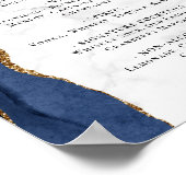 Trouw Bar Menu Navy Blauwe Agate Marmer Poster (Hoek)