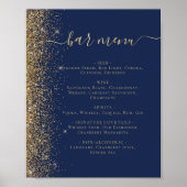 Trouw Bar Menu Navy Blauwe Gouden Glitters Poster (Voorkant)