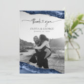 Trouw Bedankt Kaarten Navy Blauw Zilver Agaat (Staand voorkant)