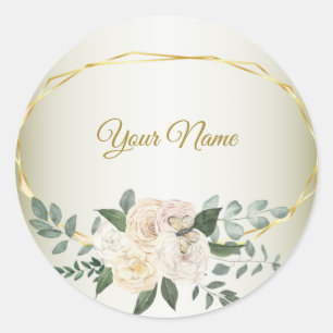 Trouw Beplanting Bladeren Roze Bloemig Goud Geomet Ronde Sticker