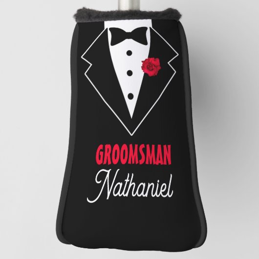 Trouw Black Tie Smoking, Rode Roos, Aanpasbaar Golfheadcover (Draai 90)