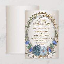 Trouw Blauw Bloemmotief Gouden Geometrisch Patroon