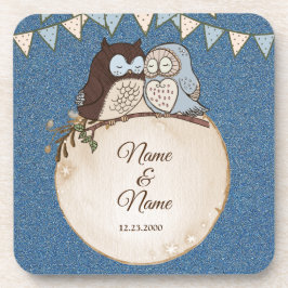 Trouw Blauw Bruine Uil Glitter Mooie Drank  Bier Onderzetter