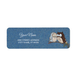 Trouw Blauw Bruine Uil Glitter Retouradres Etiket