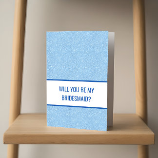 Trouw + Blauwe Nep Glitter Bruidsmeisjes Voorstel Kaart
