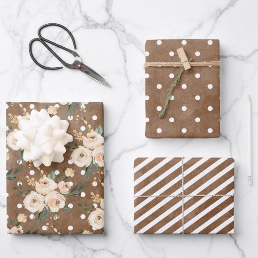 Trouw Bloem Beige Bruin Inpakpapier Vel (Voorkant)