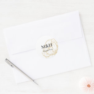 Trouw Bloem Goud Bloemen Monogram Bedankt Ronde Sticker