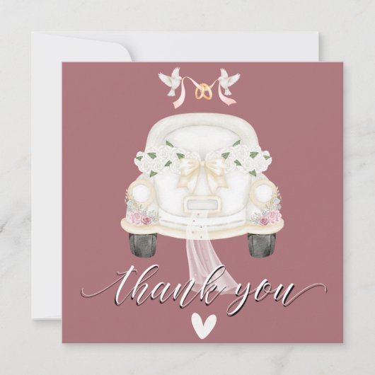 Trouw bloem roze auto dankkaart bedankkaart (Voorkant)