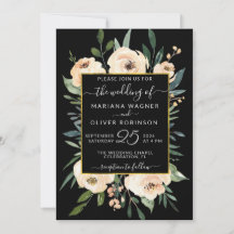 Trouw bloemen beige blosrozen goud op zwart