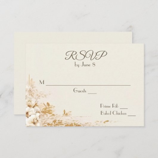 Trouw bloemenboeket op ivoor RSVP (Voorkant / Achterkant)