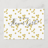 Trouw Bloemenmeisje Gouden Confetti Script Briefka Uitnodiging Briefkaart (Voorkant)