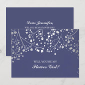 Trouw bloemenmeisje uitnodiging Navy Baby's Breath (Voorkant / Achterkant)