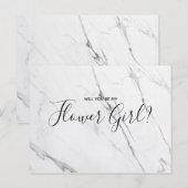 Trouw Bloemenmeisje | Witte Marmeren Script Ansich Uitnodiging Briefkaart (Voorkant / Achterkant)