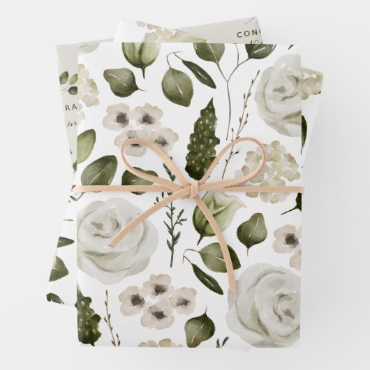 Trouw bloemige inpakpapier platte vel set van 3 (In situ)