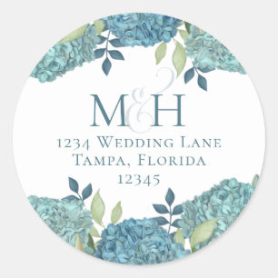 Trouw Bloemige Monogram Retouradres Hortensia's Ronde Sticker