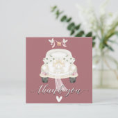 Trouw bloemrijke roze auto bedankkaart (Staand voorkant)