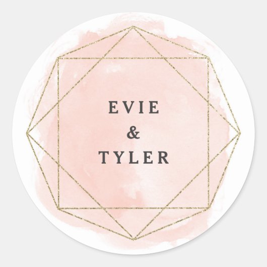 Trouw Blozend Roze Aquarel Gem Couples Ronde Sticker (Voorkant)