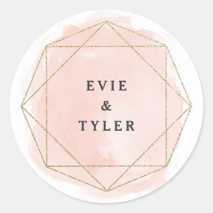 Trouw Blozend Roze Aquarel Gem Couples Ronde Sticker