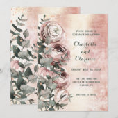 Trouw Blozend Roze Ranunculus Eucalyptus Rose Goud Kaart (Voorkant / Achterkant)