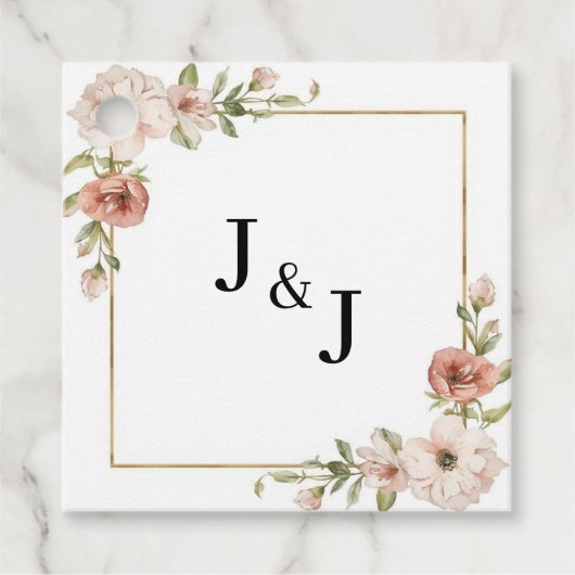 Trouw Blozende Bloemen Frame Beginletters Bedankjes Labels (Voorkant)