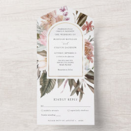 Trouw Blozende en bordeauxroze aquarel boho rozen All In One Uitnodiging