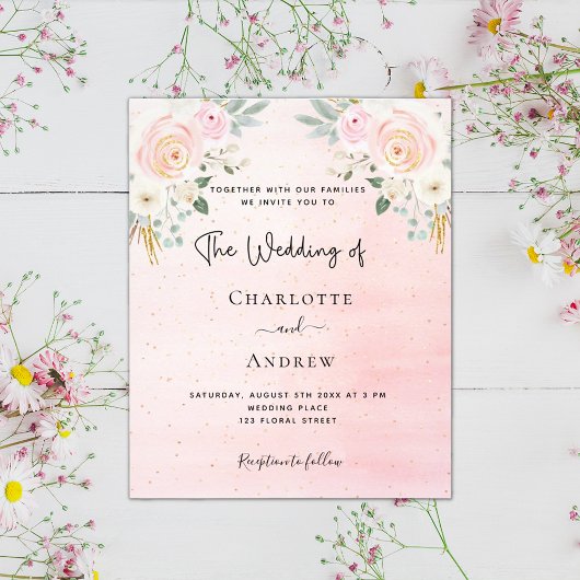 Trouw blozende roze bloem social media budget flyer