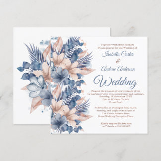 Trouw Blush Blauw Perzik Beige Bloem Wit Kaart