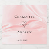 Trouw blush roze zijden satijnen namen hart sparkling wijnetiket (Enkel label)